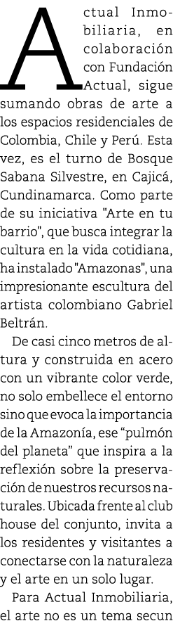 Actual Inmobiliaria, en colaboraci n con Fundaci n Actual, sigue sumando obras de arte a los espacios residenciales d...